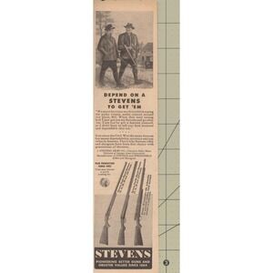 Stevens Firearms Rifles Shotguns Chicopee MA WWII Hunting Wartime Print Ad 1945